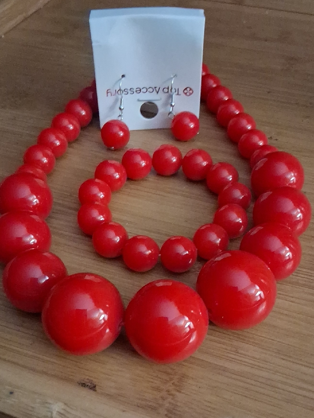 Classic Red Beaded Necklace, Bracelet & Earring Set by